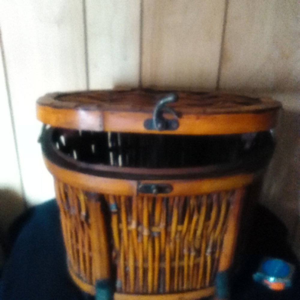 Large brown and beige bamboo chest